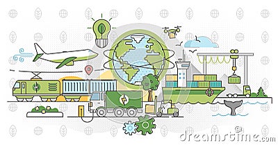 Green logistics vector illustration and ecological delivery outline concept Vector Illustration