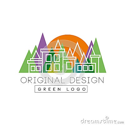 Green logo original design logo template, colorful city landscape skyline, real estate vector Illustration on a white Vector Illustration