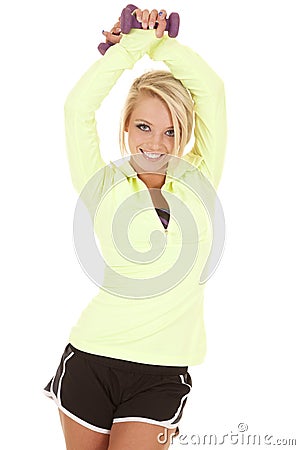 Green long sleeve fitness arms up Stock Photo