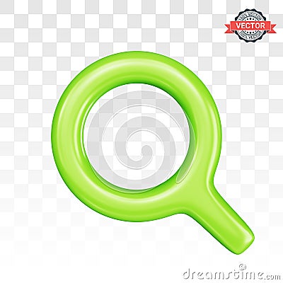 Green loupe or magnifying glass icon. Glossy magnifier icon isolated on transparent background Vector Illustration