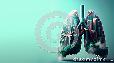 Green lung with forest and city, trees for fresh healthy breathing air, environment concept, connect to nature, generative AI Stock Photo