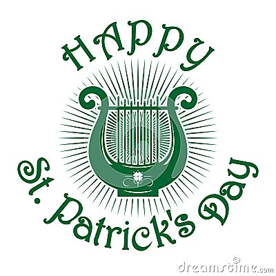 Green lyre icon. Happy St. Patricks Day Vector Illustration