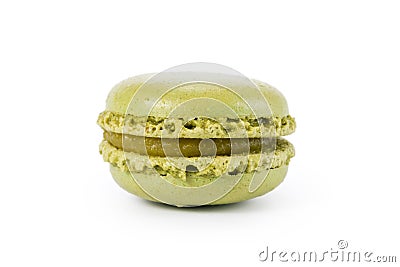 Green macaron with jam isolated on white Stock Photo