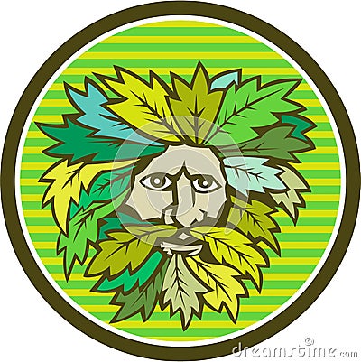 Green Man Foliate Head Circle Retro Vector Illustration