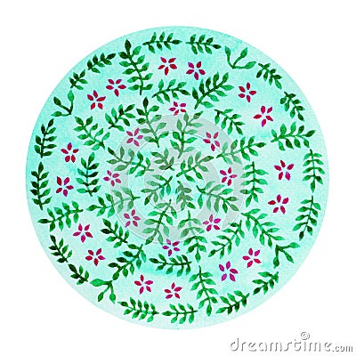 Green mandala symbol concept, flower floral, watercolor painting Cartoon Illustration