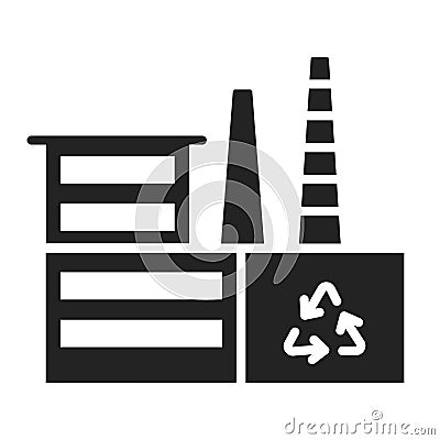 Green manufacturing black glyph icon. Garbage processing plant. Environmental protection. Pictogram for web page, mobile app, Stock Photo