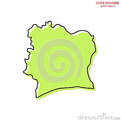 Green Map of Cote d`Ivoire with Outline Vector Design Template. Editable Stroke Vector Illustration