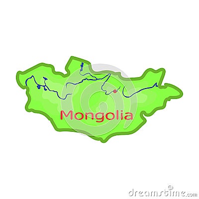 Green map of Mongolia.Mongolia on the world map.Mongolia single icon in cartoon style vector symbol stock illustration. Vector Illustration