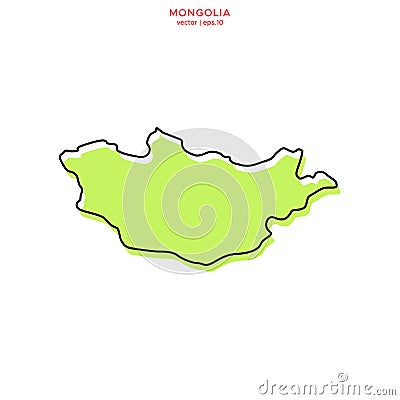 Green Map of Mongolia with Outline Vector Design Template. Editable Stroke Vector Illustration