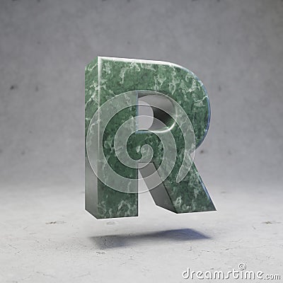 Green marble letter R uppercase on concrete background Stock Photo