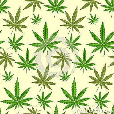 Green marijuana background vector illustration seamless pattern marihuana leaf herb narcotic textile Vector Illustration