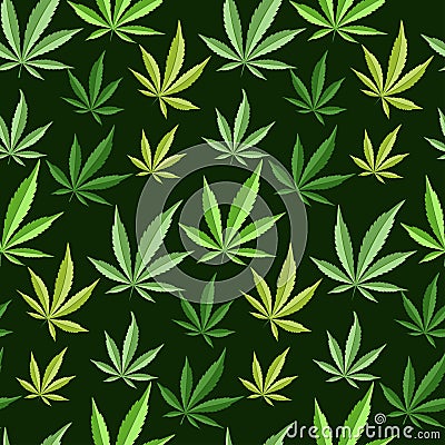 Green marijuana background vector illustration seamless pattern marihuana leaf herb narcotic textile Vector Illustration