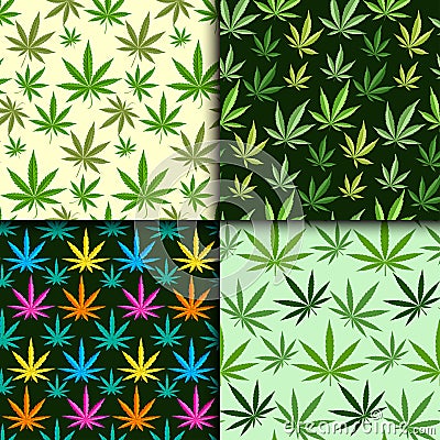 Green marijuana background vector illustration seamless pattern marihuana leaf herb narcotic textile Vector Illustration