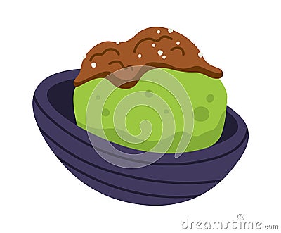 Green matcha ice cream with chocolate flat icon Vector Illustration