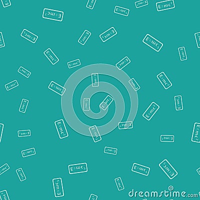 Green Math system of equation solution icon isolated seamless pattern on green background. E equals mc squared equation Vector Illustration