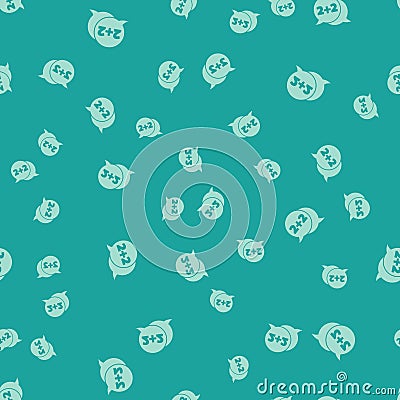 Green Math system of equation solution on speech bubble icon isolated seamless pattern on green background. Vector Vector Illustration