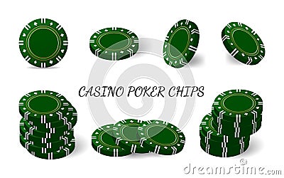 Green matte casino chips for poker or roulette. Elements to design logo, website or banner Vector Illustration