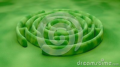 Green maze in park, abstract nature design, 3d green abstract labyrinth Stock Photo