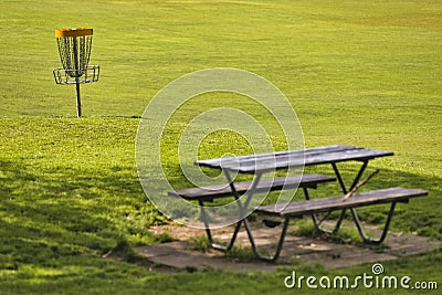 The green meadow on the Gurten hill in the city of Bern where there is a field from the national frisbee tournament Stock Photo