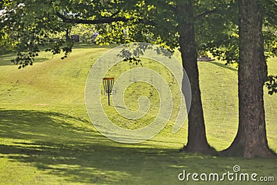 The green meadow on the Gurten hill in the city of Bern where there is a field from the national frisbee tournament Stock Photo