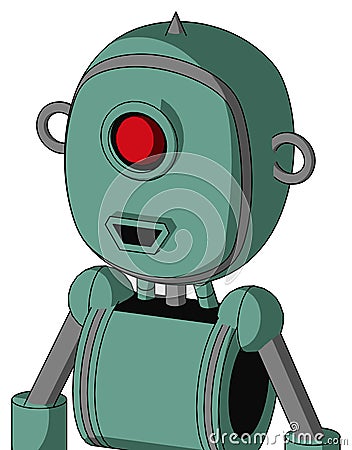 Green Mech With Bubble Head And Happy Mouth And Cyclops Eye And Spike Tip Stock Photo