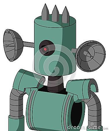 Green Mech With Cylinder Head And Black Cyclops Eye And Three Spiked Stock Photo
