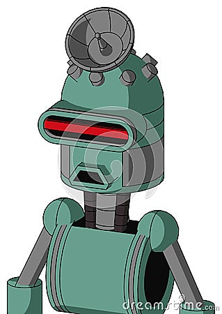 Green Mech With Dome Head And Sad Mouth And Visor Eye And Radar Dish Hat Stock Photo