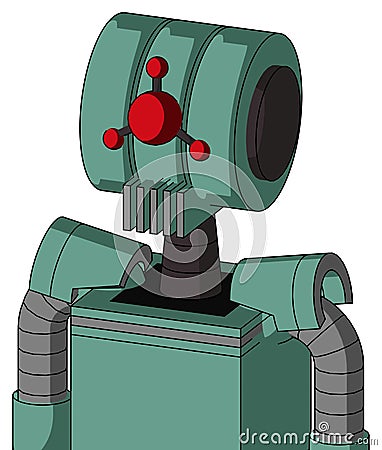 Green Mech With Multi-Toroid Head And Vent Mouth And Cyclops Compound Eyes Stock Photo
