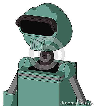 Green Mech With Rounded Head And Speakers Mouth And Black Visor Eye Stock Photo