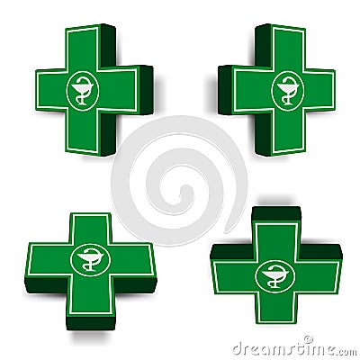 Green medical cross emblem Vector Illustration