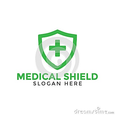 Green medical cross shield logo icon design template Vector Illustration