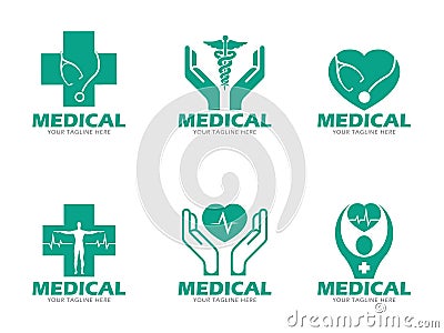 Green Medical and health care logo vector set design Vector Illustration