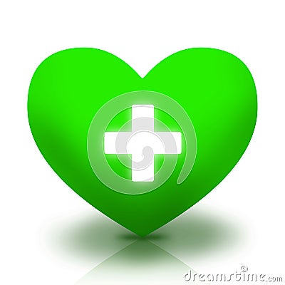 Green medical heart with cross Cartoon Illustration