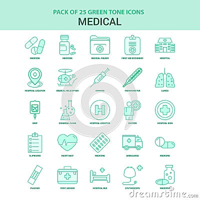 25 Green Medical Icon set Vector Illustration