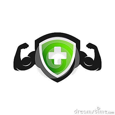 green medical muscle shield logo concept Vector Illustration