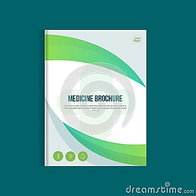 Green medicine brochure for advertising with outline icons. Health layout concept Vector Illustration