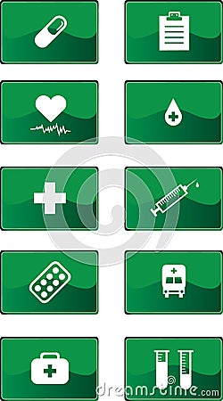 Green medicine icons set Vector Illustration