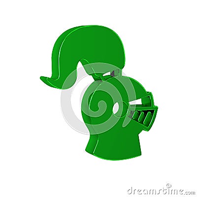 Green Medieval iron helmet for head protection icon isolated on transparent background. Knight helmet. Stock Photo