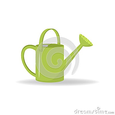 Green metal watering can or pot isolated on white background. Modern gardening tool or agricultural implement used Vector Illustration