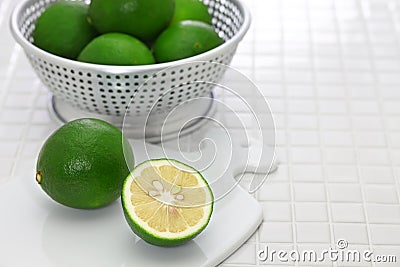 Green Meyer lemons Stock Photo