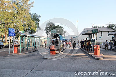 Green minibus station in hong kong Editorial Stock Photo