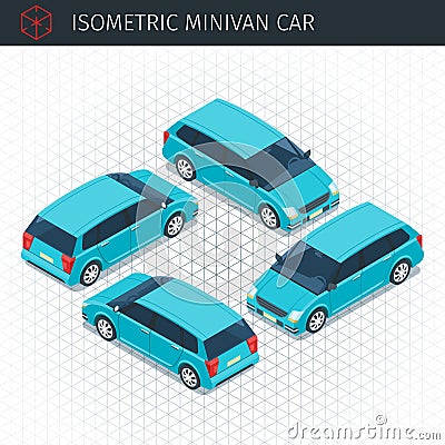 Green minivan car Vector Illustration