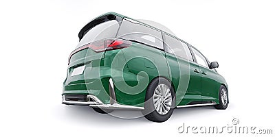 Green Minivan family city car. Premium Business Car. 3D illustration Cartoon Illustration