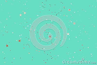 Green mint background with rose gold glitter and metallic stars Stock Photo