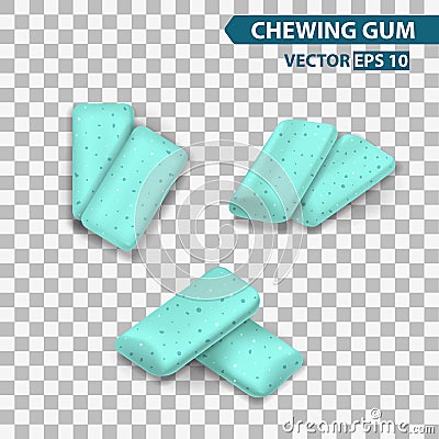 Green mint chewing gum set for ads and package element, isolated transparent background, 3d vector realistic Vector Illustration