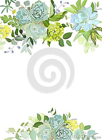 Green mix of hydrangea, succulents, echeveria, eucalyptus, wildflowers, herbs Vector Illustration