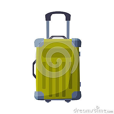 Green Modern Plastic Suitcase on Wheels, Summer Vacation Object, Traveling and Tourism Vector Illustration on White Vector Illustration