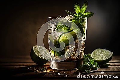 Green mojito cocktail. Illustration Generative AI Stock Photo