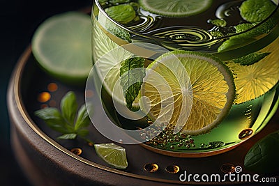 Green mojito cocktail. Illustration Generative AI Stock Photo