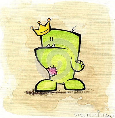 Green monster with crown Cartoon Illustration